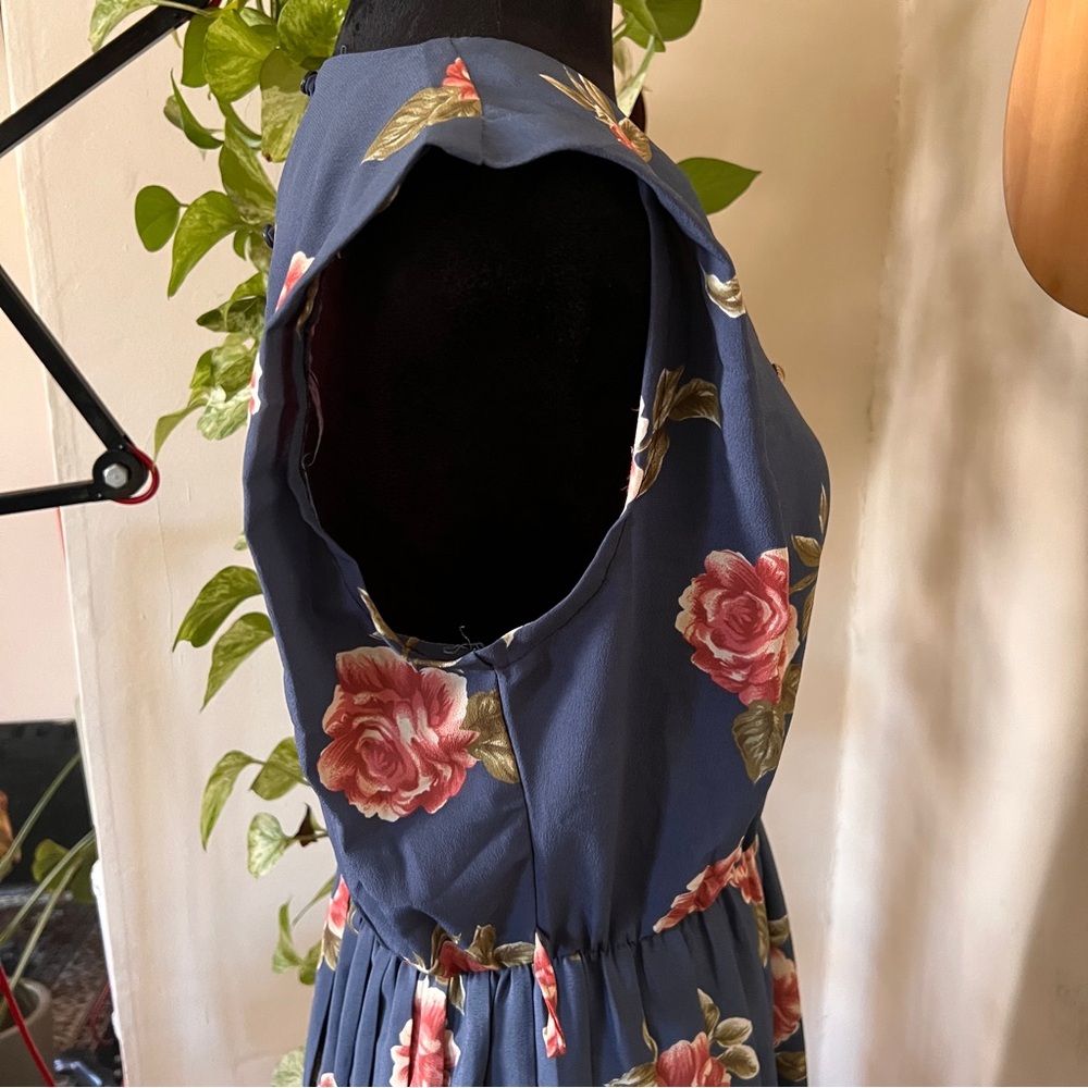 Vtg 70s 80s Breli Originals Dress - Dusty Blue Floral, Union Made In USA, Size 8 - Picture 4 of 8